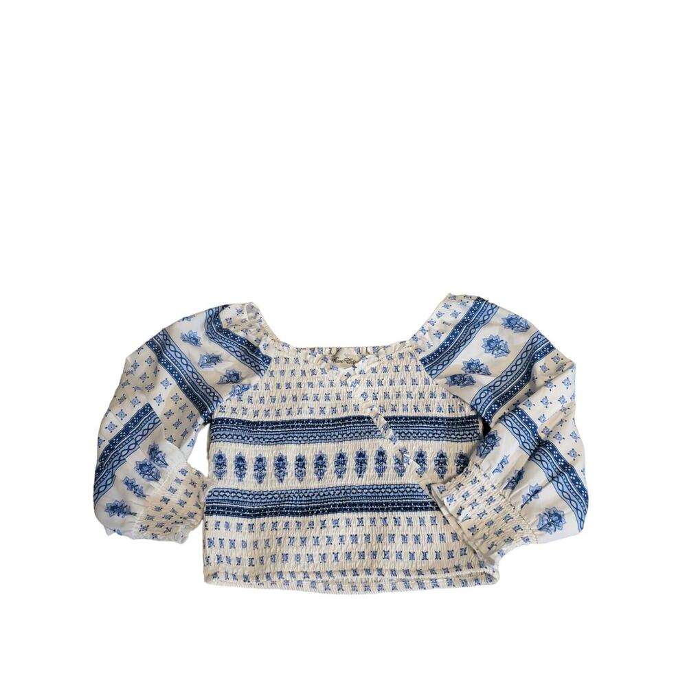 Rare Editions Girls White/Blue Off-Shoulder Boho Top Size 10 EUC